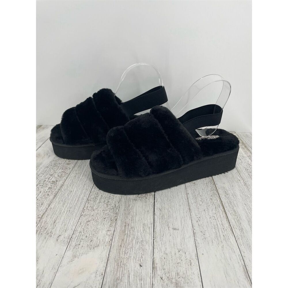 Torrid  Black Faux‎ Fur Platform Slingback Slippers Size 9 WW